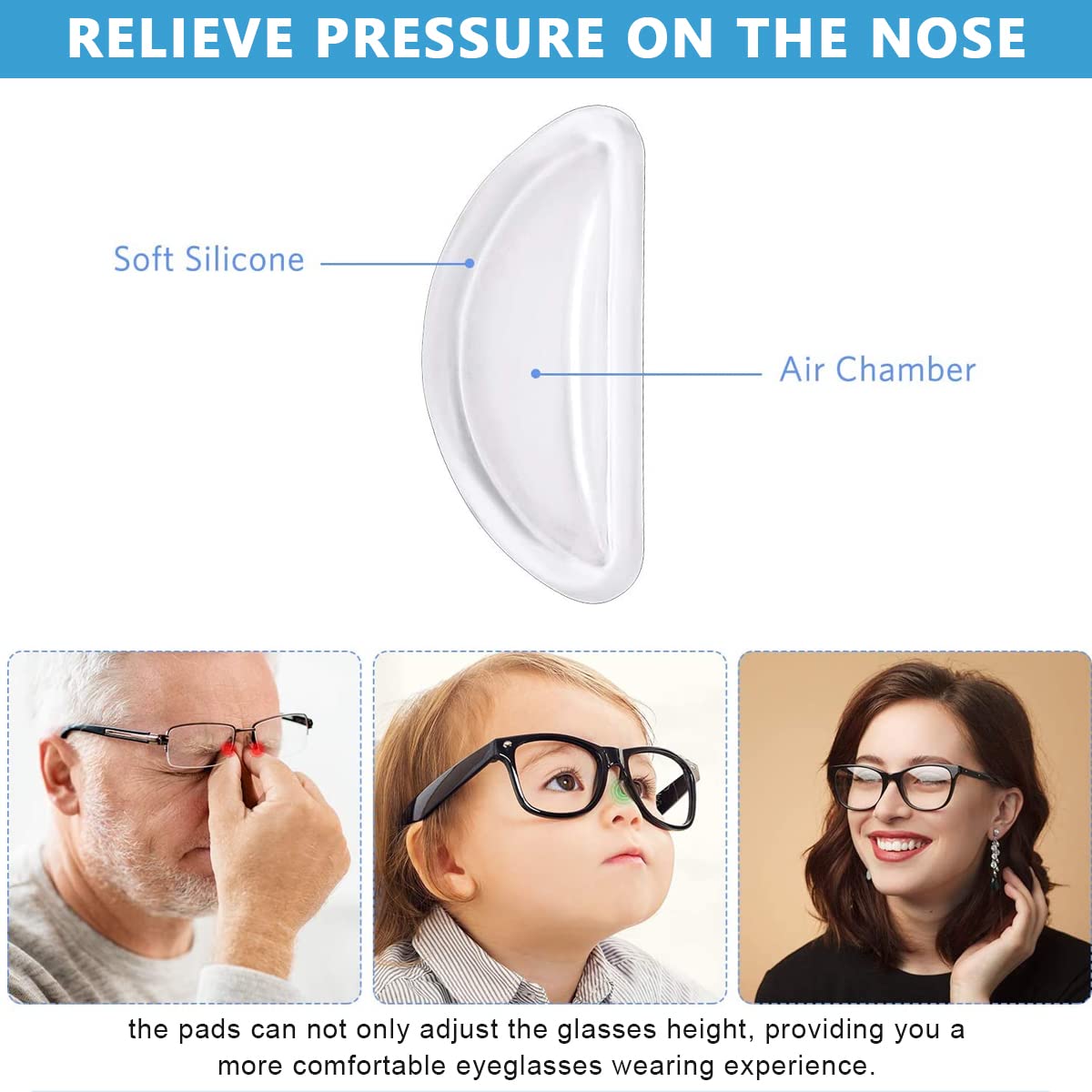 MAYCREATE Adhesive Eyeglasses Nose Pads for Comfortable Fit with D Shape 15×6×1.5 mm Silicone | 12 Pairs Anti Slip Self Stick Replacement