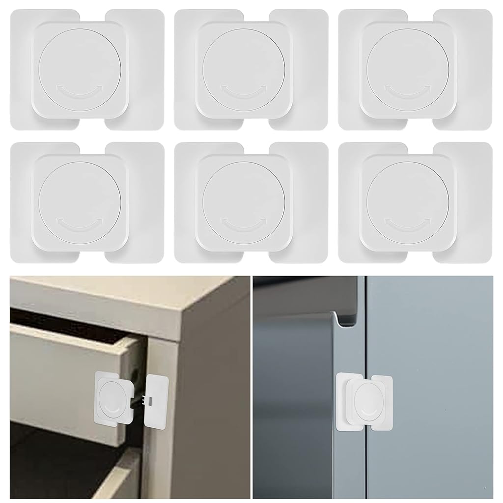 SNOWIE SOFT® 4Pcs Cabinet Locks Safety Locks for Drawer Child-proof Drawer Lock Safety Anti-open Lock Self Adhesive Safe Locks for Drawer, Cabinet Door Anti-pinch Home Safety Furniture Locks