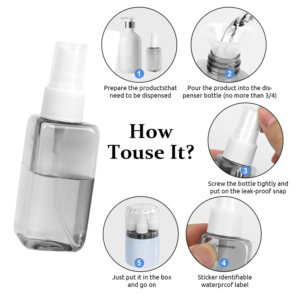 MAYCREATE Travel Bottles Set for Toiletries with Leak Proof Case and 4×50ml Refillable Containers