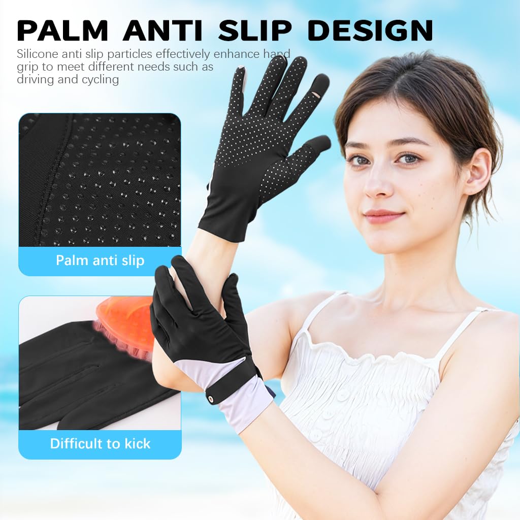 SANNIDHI Silicone Gloves for Women with UPF 50+ Sun Protection and Anti Slip Palm | Ice Silk Breathable Design for Cycling Driving and Gardening