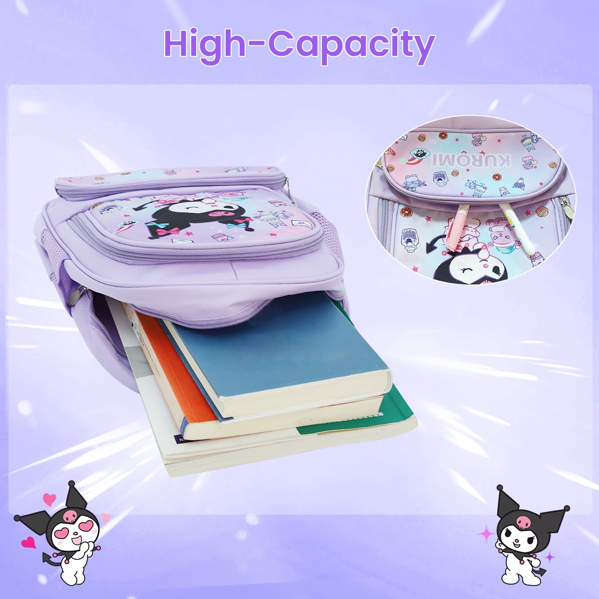 Fancyku School Backpack for Girls with 30×14×33cm Multi Compartment Design and PU Leather | Cute Cartoon Gift for Kids