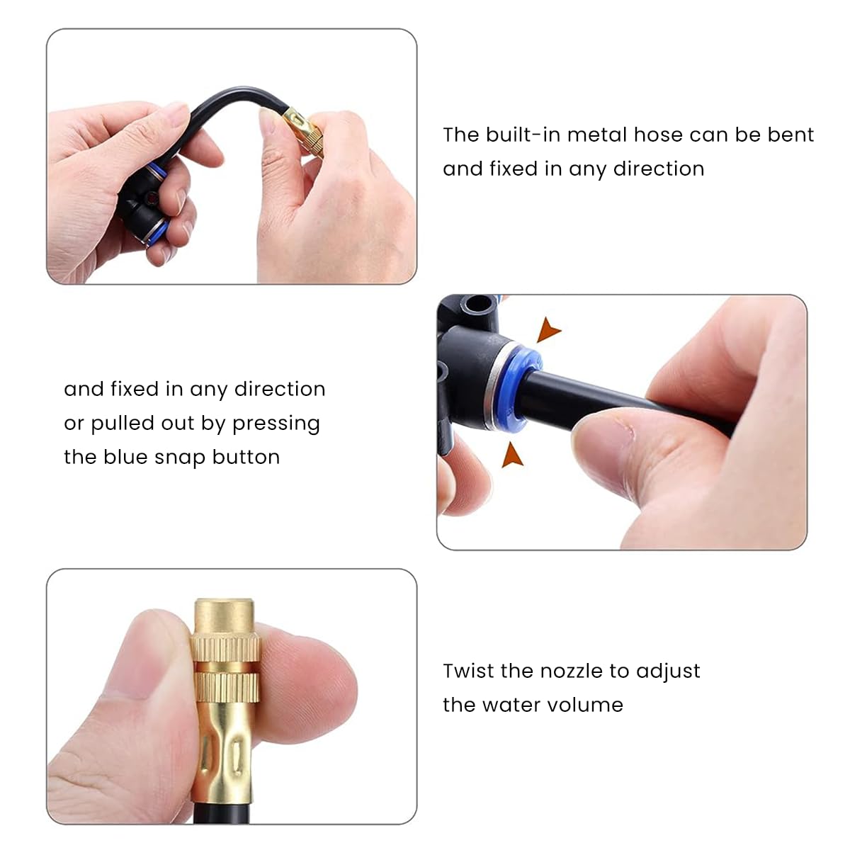 HASTHIP Misting Nozzle Set for Gardening with 4 in PE Hose and 3 Spray Modes | 5 pcs Brass Construction