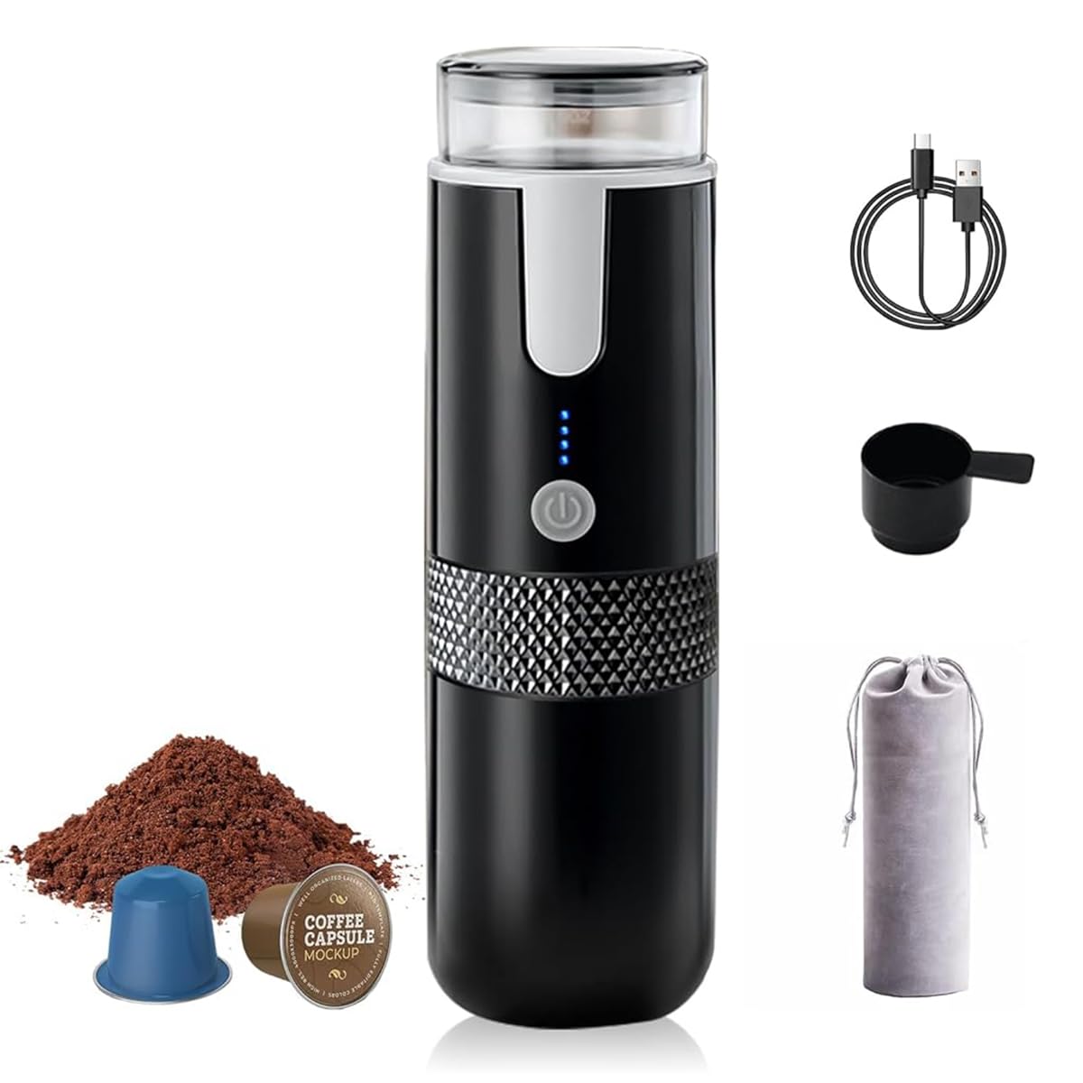 Supvox Travel Espresso Machine for Coffee Lovers with USB Rechargeable Design | Compatible with K Cup Capsules and Ground Coffee