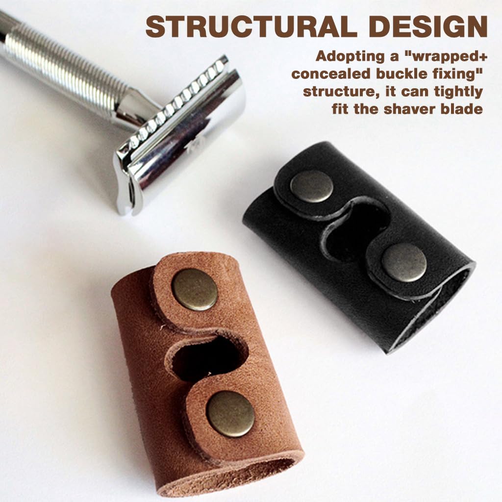 MAYCREATE Razor Blade Covers Set of 2 for Travel with Metal Snap Closure | PU Protective Sheaths