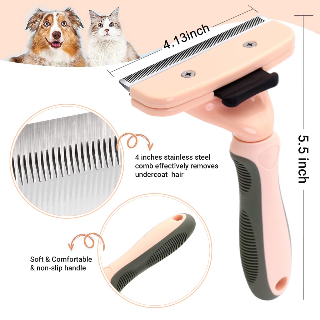 Qpets® Dog Grooming Brush Slicker Brush Dog Hair Brush Dog Comb Cat Hair Brush Self Cleaning Slicker Brush Remove Mat Shedding and Grooming Brush for Pet Hair Brush for Pet