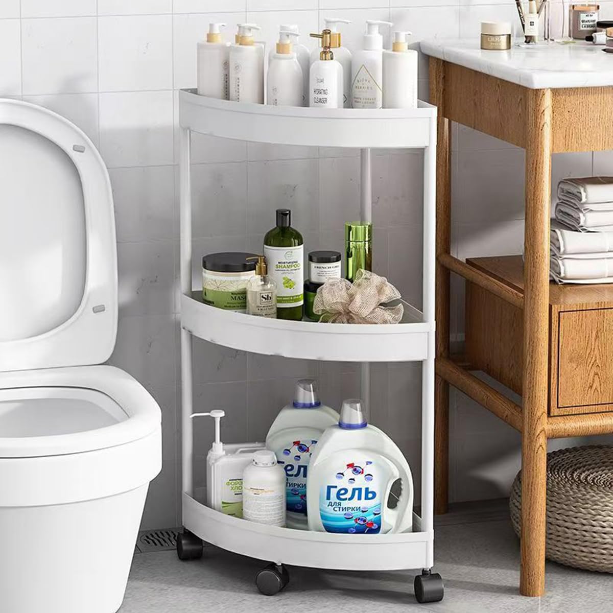 Supvox Corner Bathroom Shelf Organizer with Casters for Space Saving | 5 Tier 34.5x34.5x105cm