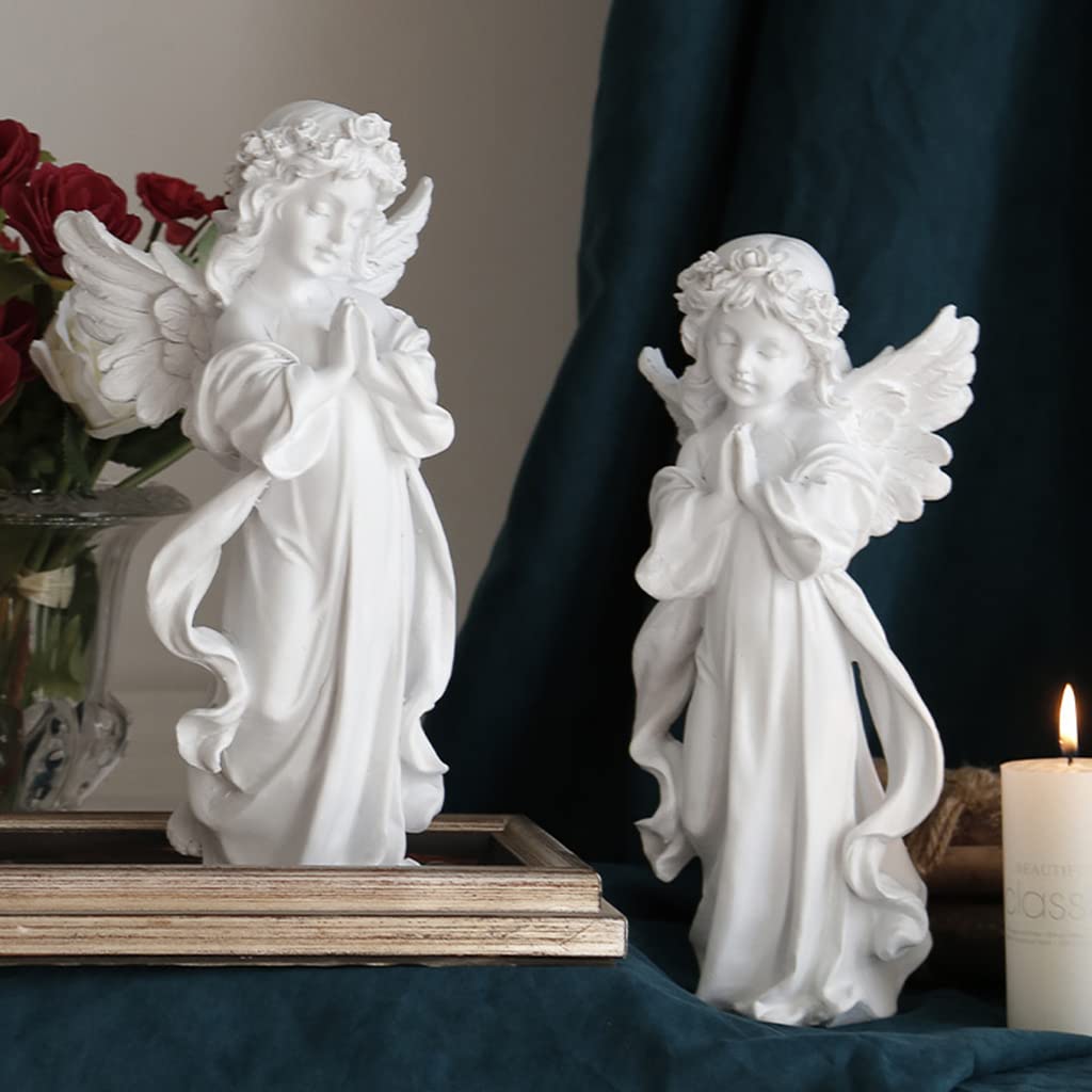 HASTHIP Praying Girl Angel Statue for Home Decor with Resin Wings | 3.54×7.48 in Memorial Ornament
