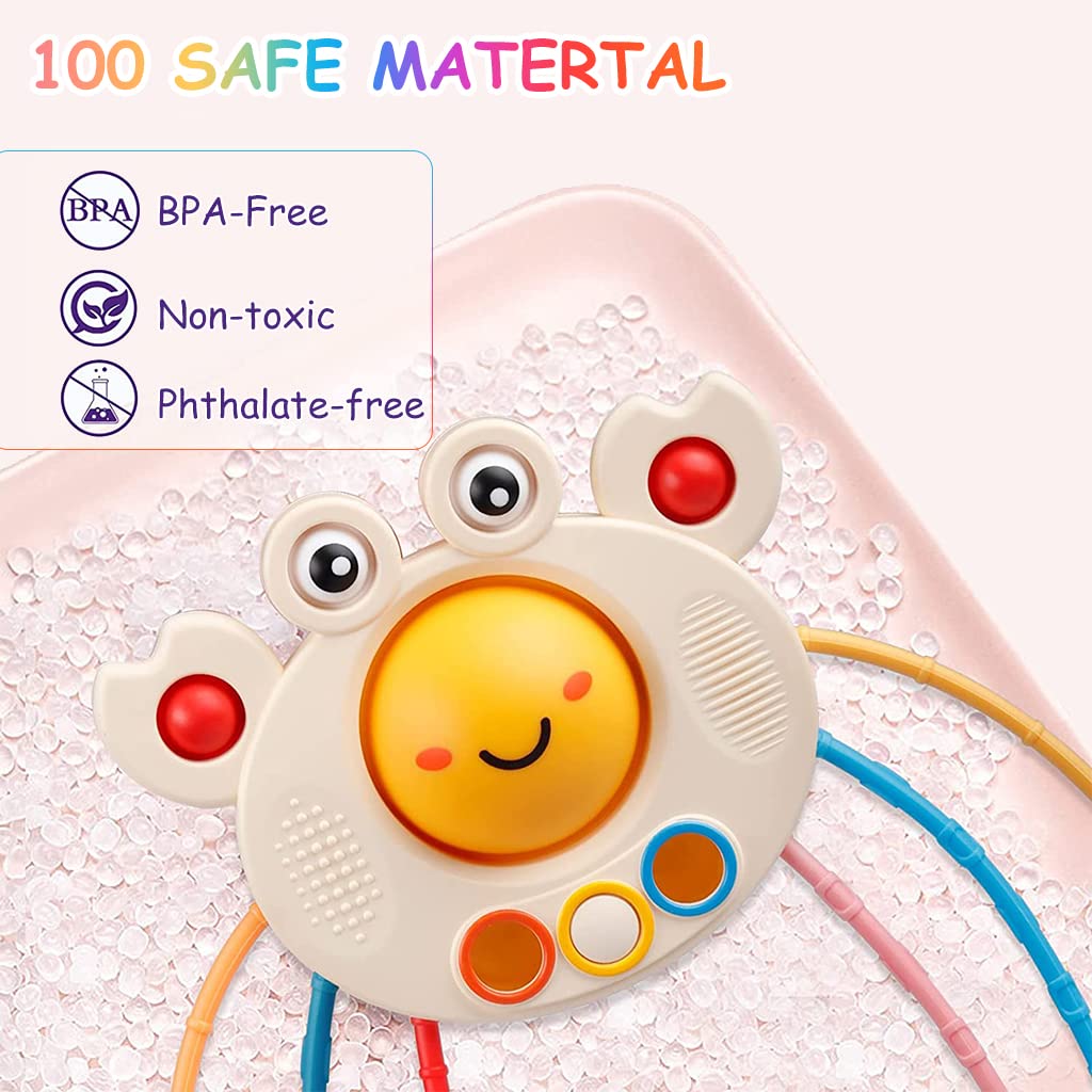 PATPAT® Sensory Toys for Kids, Montessori Toys for Baby Sensory Development Cartoon Crab Silicone Activity Toys for Toddler Pull String Interactive Toy Early Educational Toys Gifts for Newborns