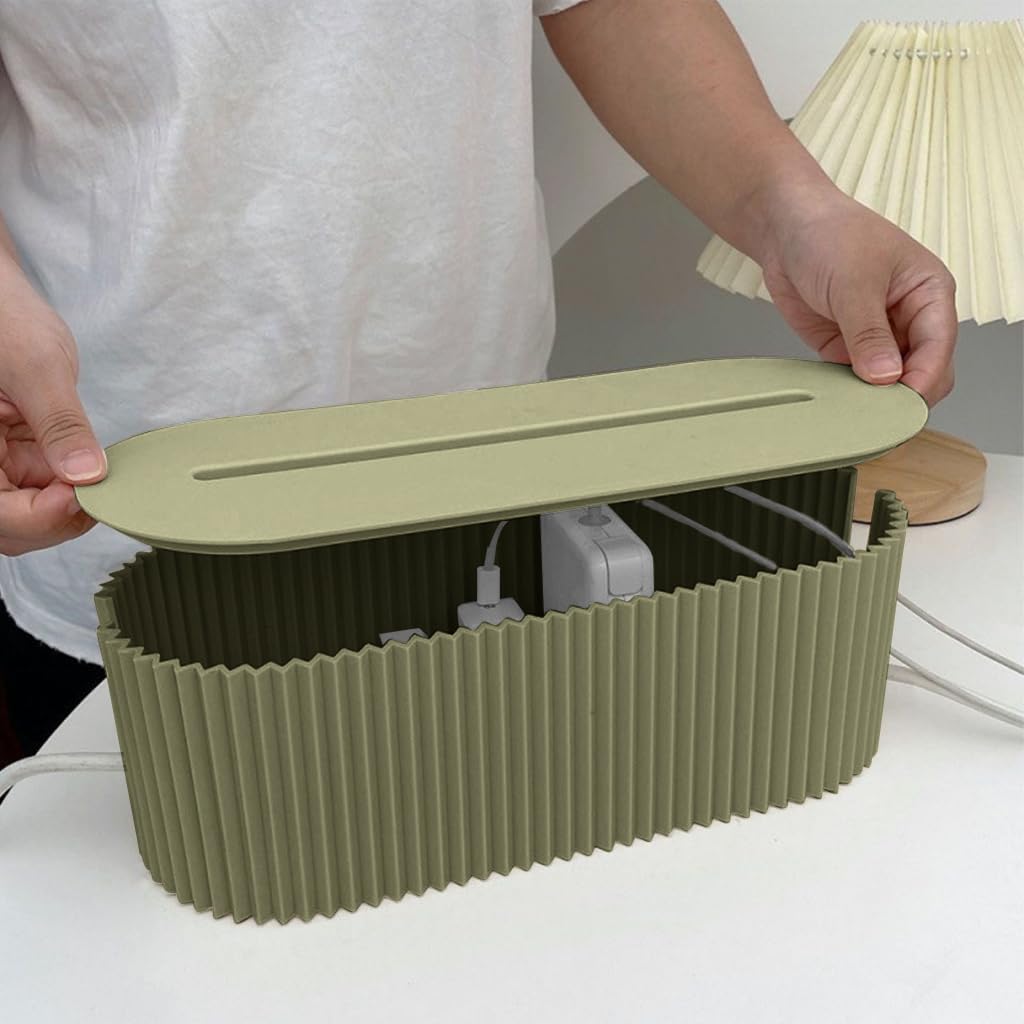 HASTHIP Cable Management Box for Home and Office with Phone Charging Stand | 33x13x11 cm