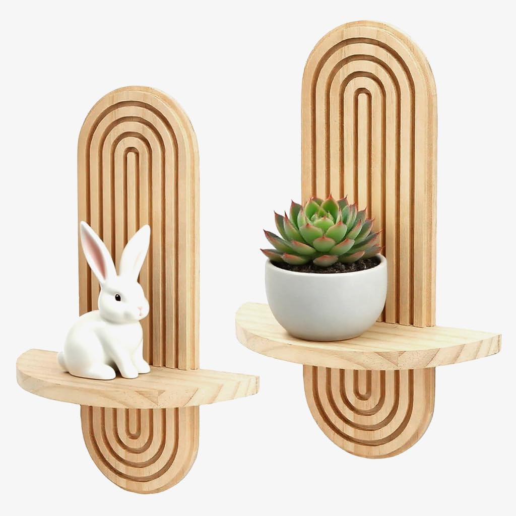 HASTHIP Wall Hanging Candle Shelf for Rustic Décor with Oblong Design and Wooden Grain | Pack of 2 7.79x11.8 in