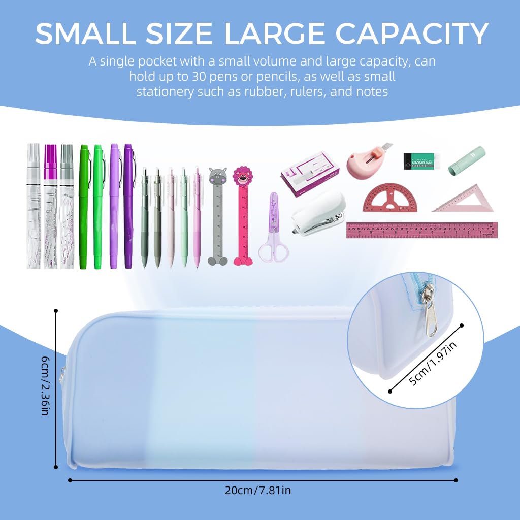 SNOWIE SOFT Pencil Pouch for School and Office with 20x6x5cm Capacity | Blue Gradient Silicone Zipper Case for Girls