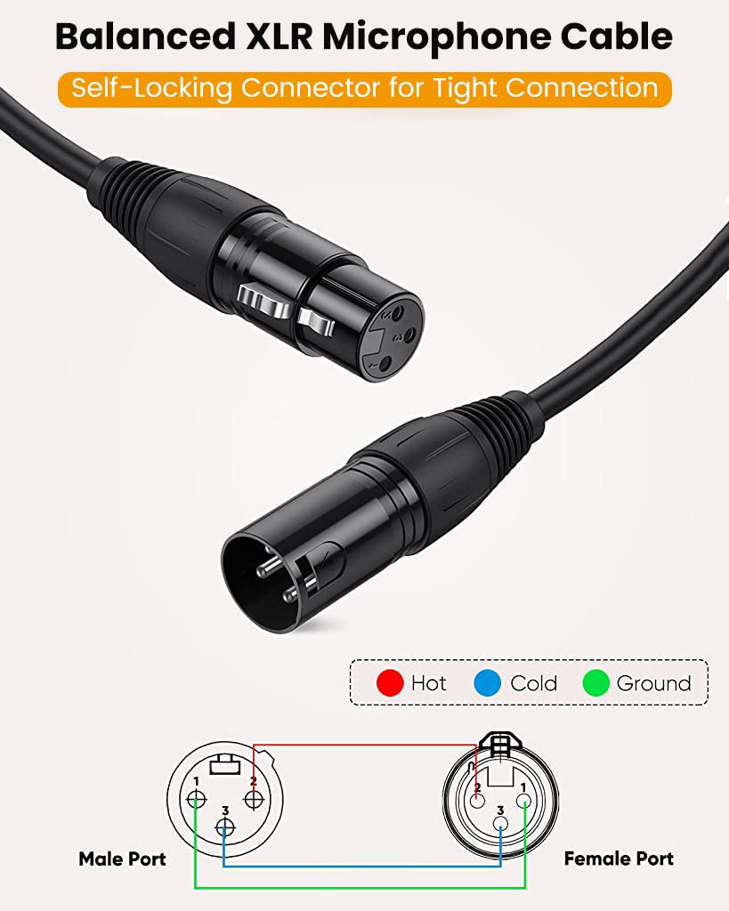 ZORBES XLR Cable, 6FT XLR Male to Female Cable XLR Microphone Cable, Metal Mic Compatible with Karaoke Machine/Speaker/Amp/Mixer for Karaoke Singing, Speech, Wedding, Stage and Outdoor Activity