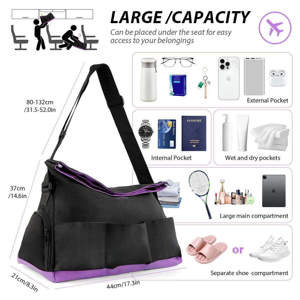 PALAY Women Gym Bag for Travel and Fitness with Shoe Compartment and Wet Pocket | Lightweight Nylon Carry On