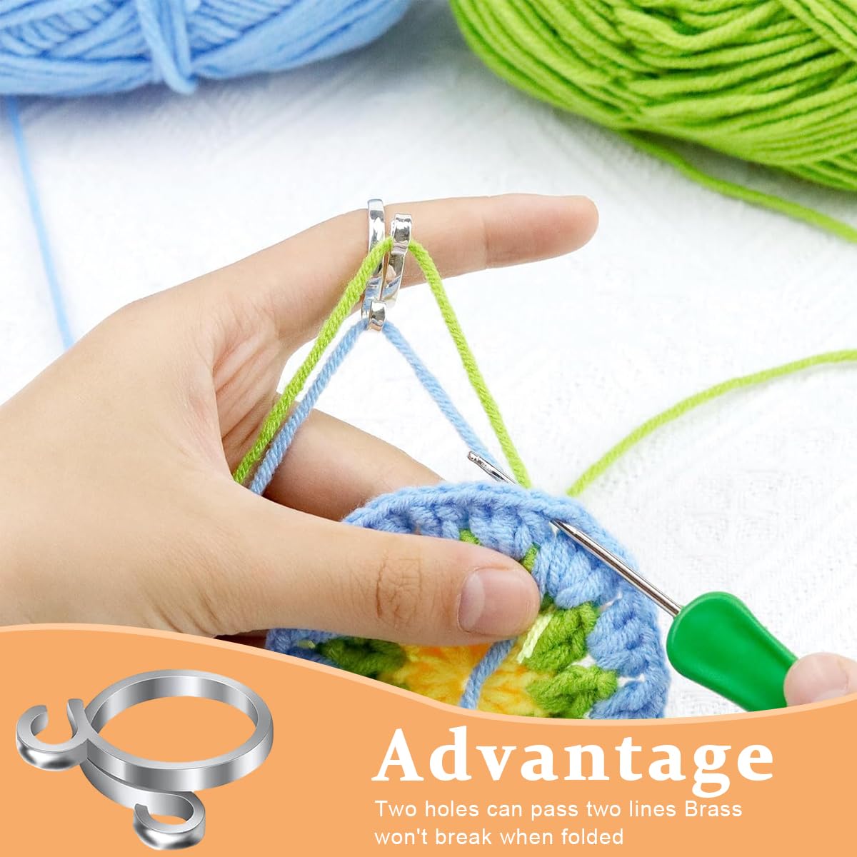 HASTHIP® 2PCS Adjustable Crochet Ring for Finger, 2 Styles Adjustable Knitting Crochet Rings Open Crochet Guide Ring Yarn Guide Finger Holder Knitting Thimble for Crocheting Knitting