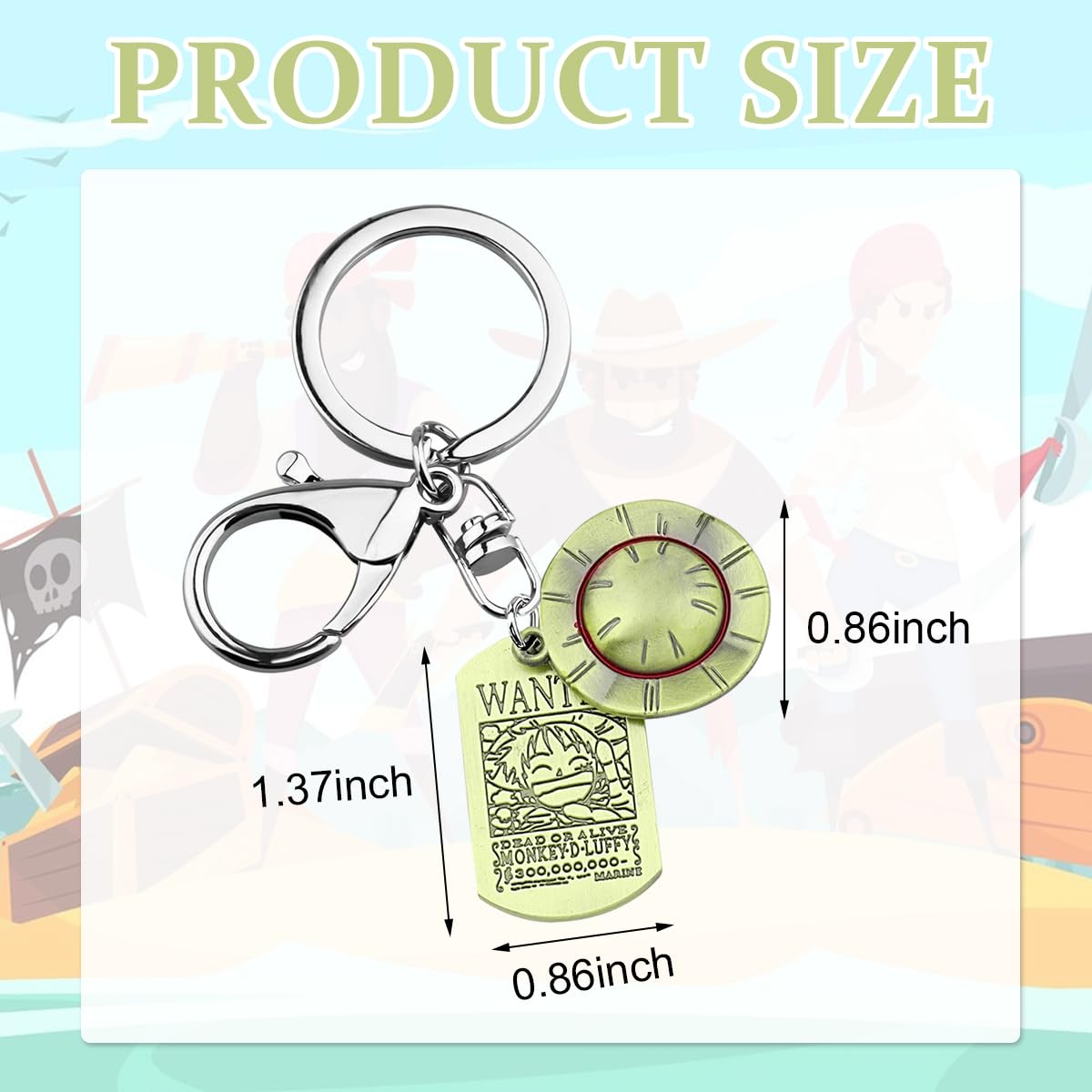 HASTHIP Anime One Piece Keychain featuring Monkey D Luffy Wanted Poster and Straw Hat Pendant