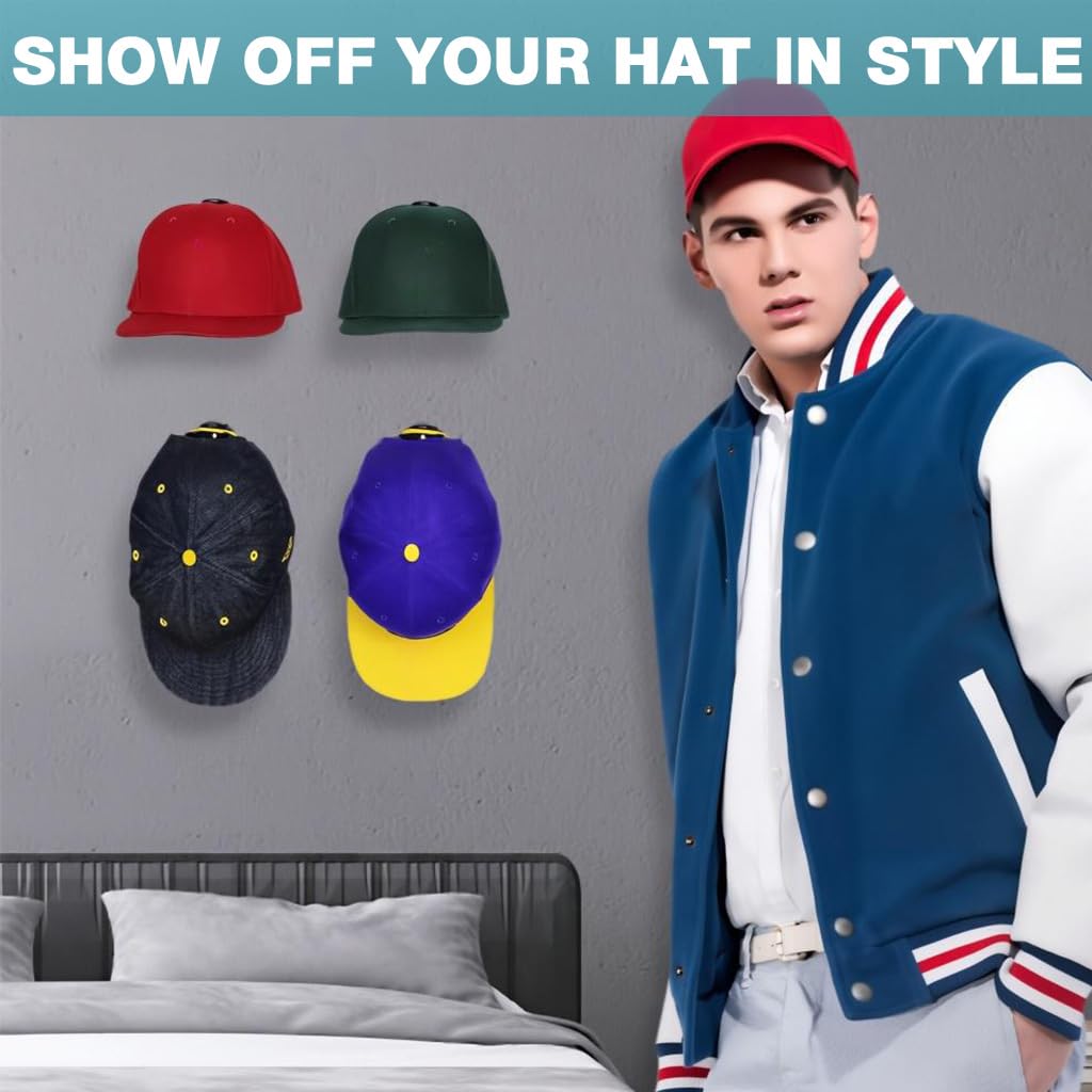 HASTHIP Wall Mounted Hat Hooks for Organized Hat Storage with No Drill and Screw Fix Mount | 16Pcs Self Adhesive Holders