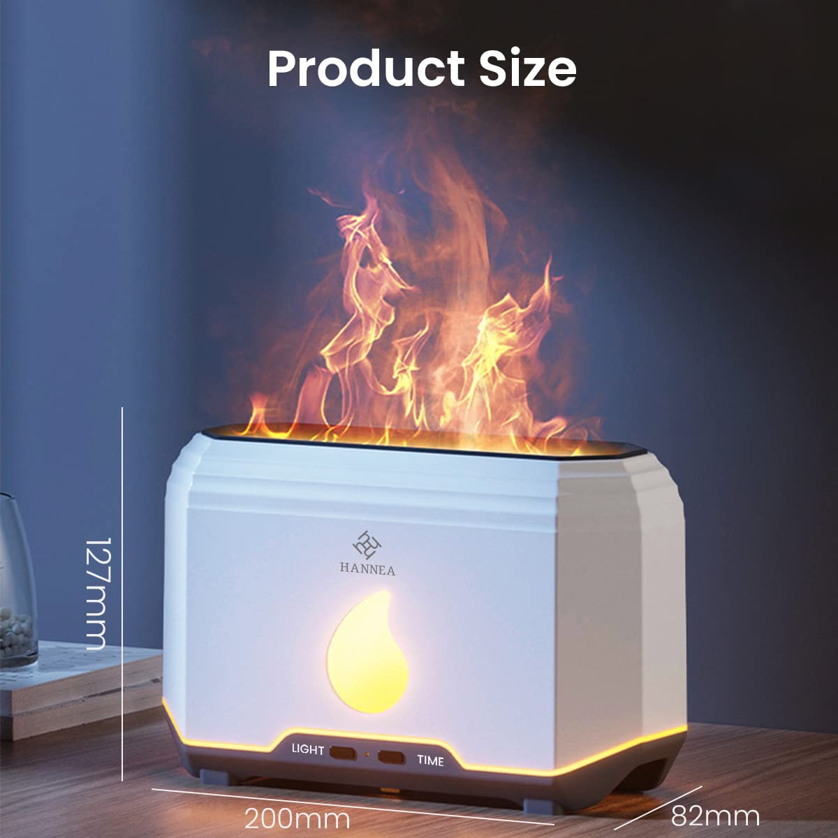 HANNEA Humidifier for Room with 200mL Tank and Ultrasonic Mist | Flame Light Aroma Diffuser