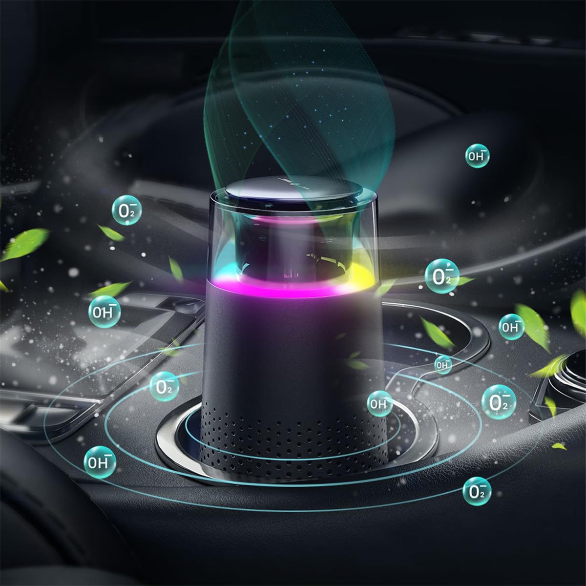 STHIRA Car Air Purifier for Car Travel and Office with 75x150mm Triple Carbon Filter & Negative Ion | 7-Color LED Quiet USB Diffuser