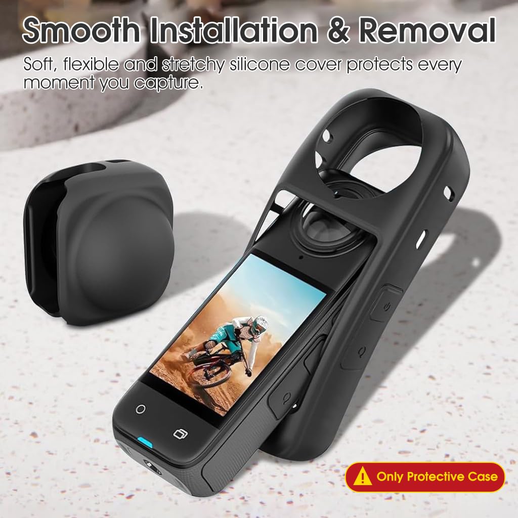 ZORBES Silicone Protective Case for Insta360 X4 with Dual-Layer Lens Cover | Black Waterproof Design
