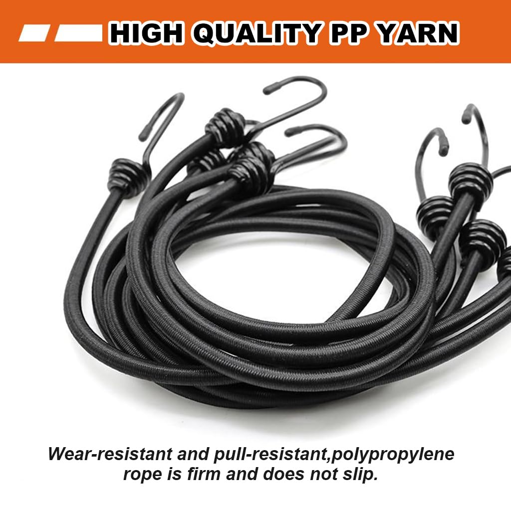 Serplex Bungee Cords for Outdoor Use with Dual End Hooks 8PCS 24 Inches Black Elastic Straps