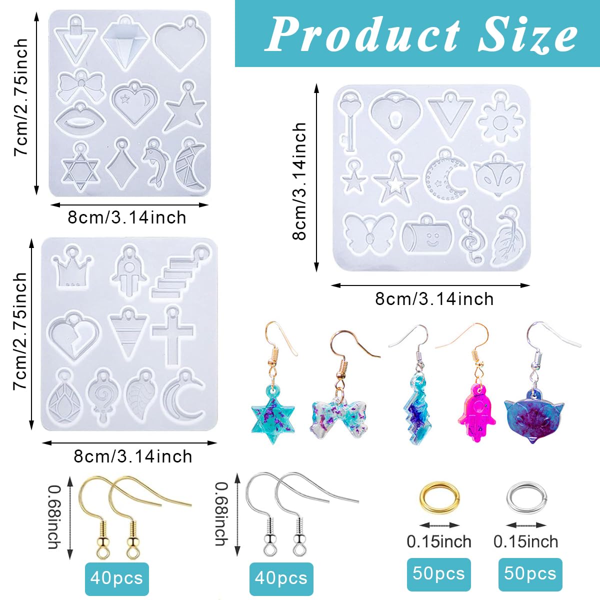 HASTHIP® Resin Jewelry Molds, Variety Shapes Jewelry Casting Molds with Hole, Silicone Resin Earring Mold for Epoxy Resin Molds for Earrings Pendant Keychain Jewelry Making DIY Craft Supplies