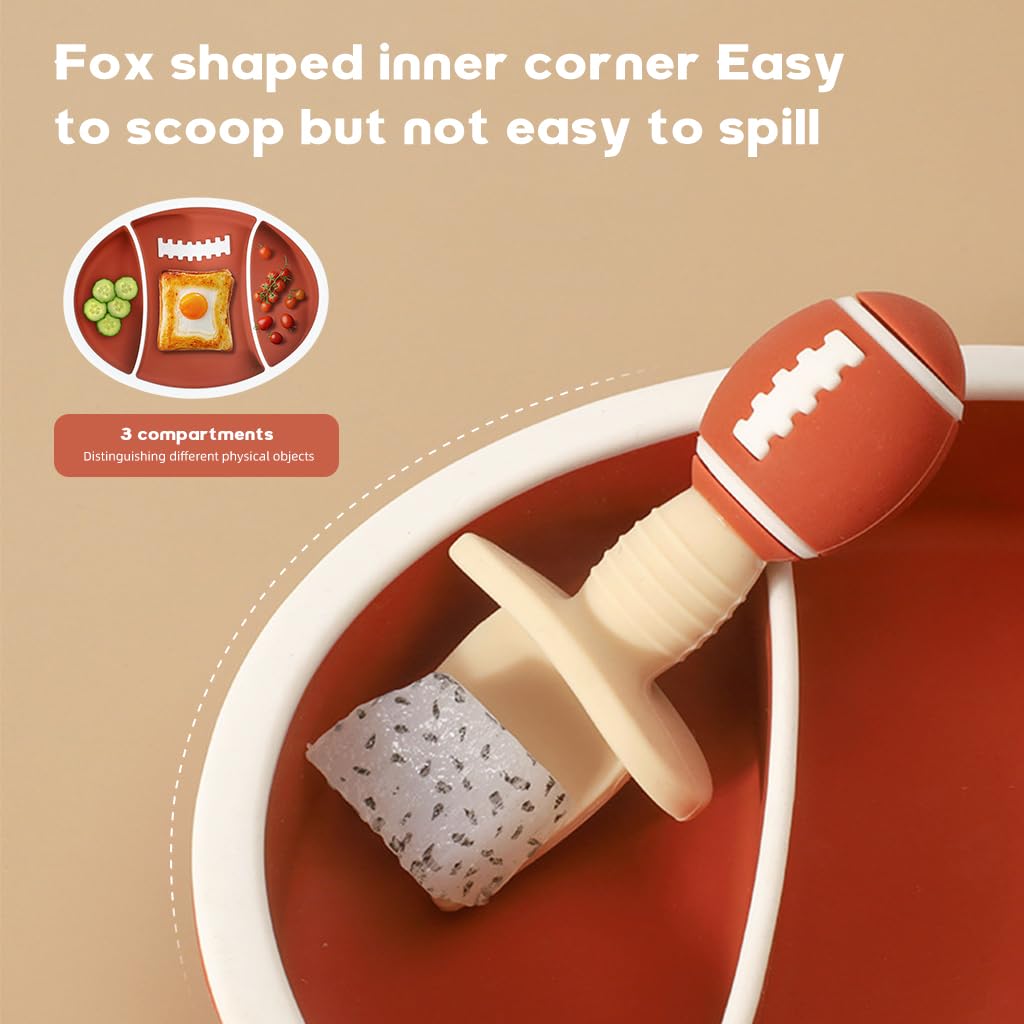 SNOWIE SOFT Baby Food Plate for Toddlers with 3 Compartments featuring 4 Suction Cups | BPA-Free Silicone Plate and Spoon Set