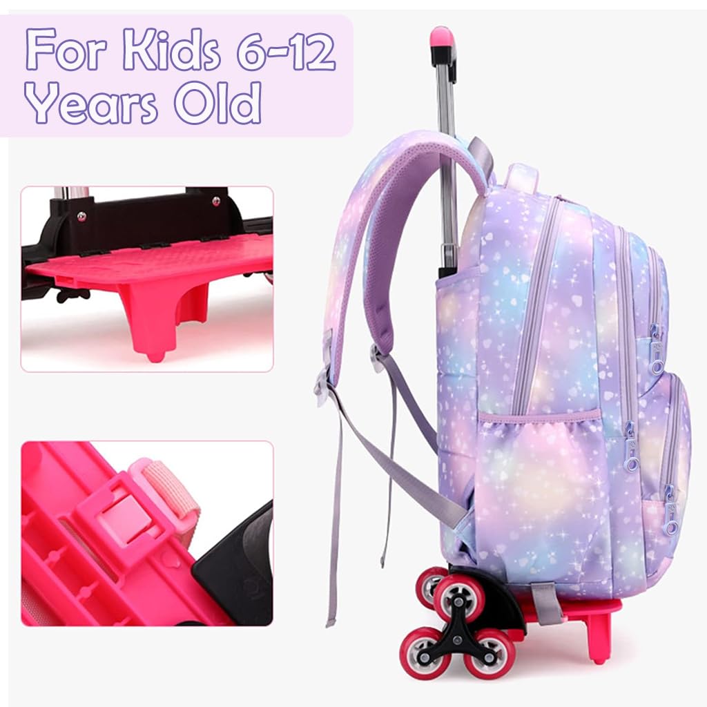Climberty School Bag for Girls featuring 6 Wheels and Detachable Trolley Stand | Ages 7–12