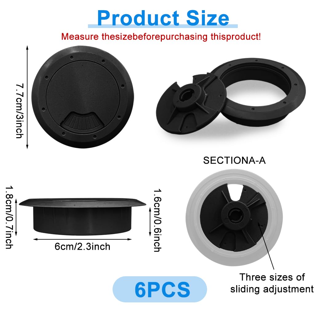 Serplex Desk Grommets for Cable Management featuring Multi Slot Design 2.36 in Black | 4 Pack