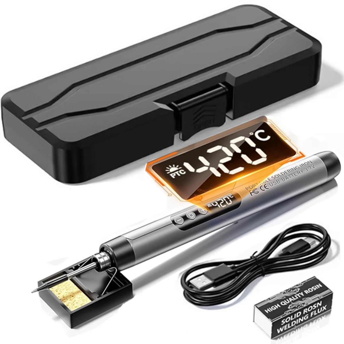 Serplex Soldering Iron Tool Kit for Electronics Repair with LCD Control & 1000mAh Battery
