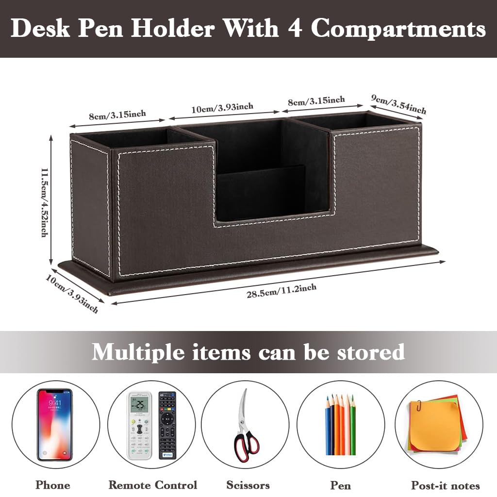 Zibuyu Desk Organizer for Office and Home with 4 Compartments and 31x14x12cm PU Build | Stylish Storage Case