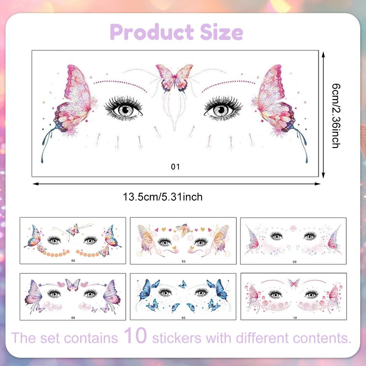 MAYCREATE Temporary Tattoos for Women featuring 20 Glitter Butterfly Designs | Waterproof Face and Body Stickers