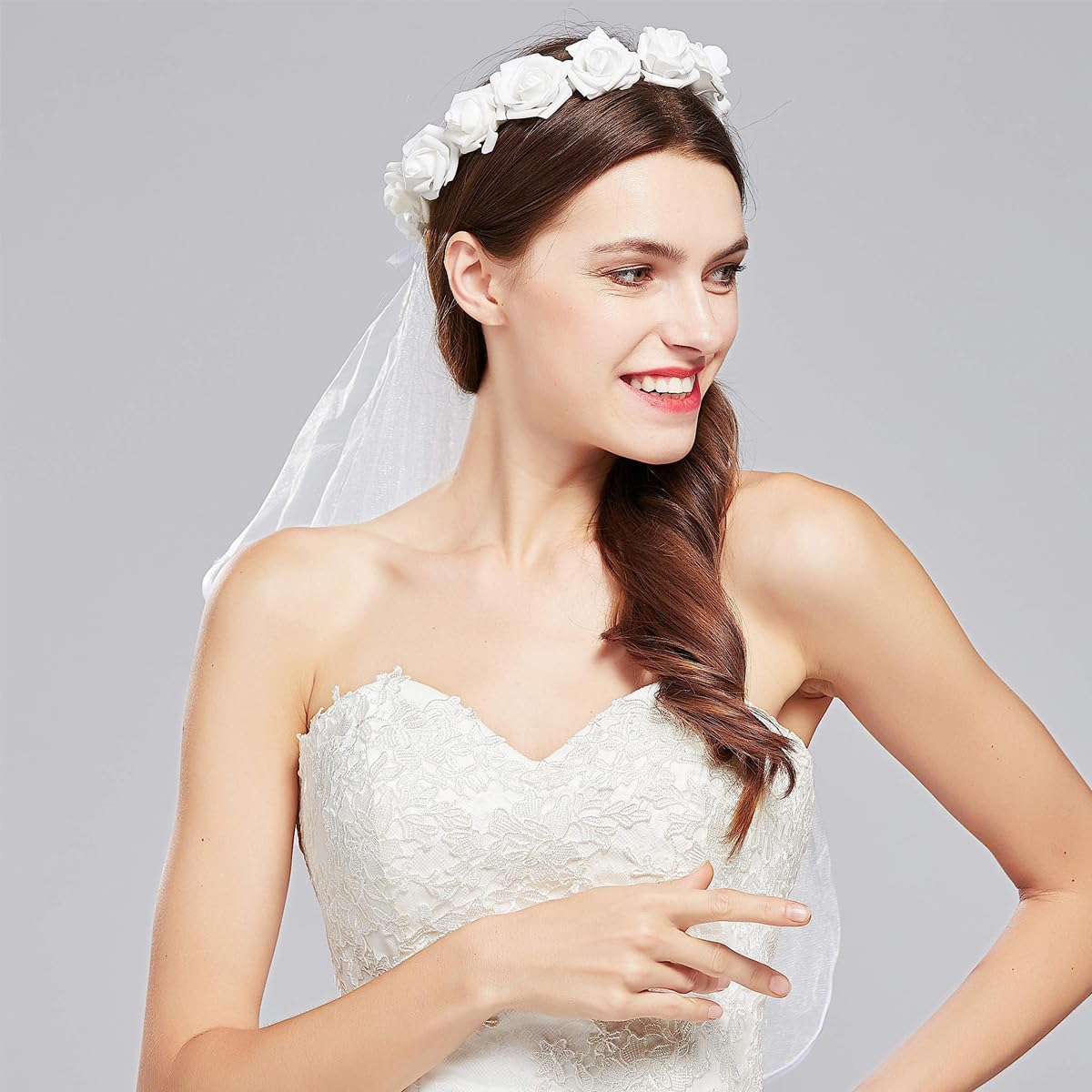 PALAY Bridal Veil for Wedding featuring 60cm Soft Tulle Layer with Boho Floral Headband | Ivory Bride Accessory