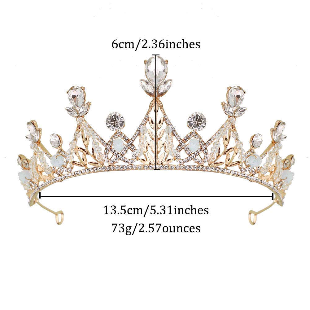 PALAY® Princess Crown and Tiara for Women and Girls Queen Crown Prom Costume Tiara Rhinestone Crown for Bride for Festival Party Birthday (Gold)