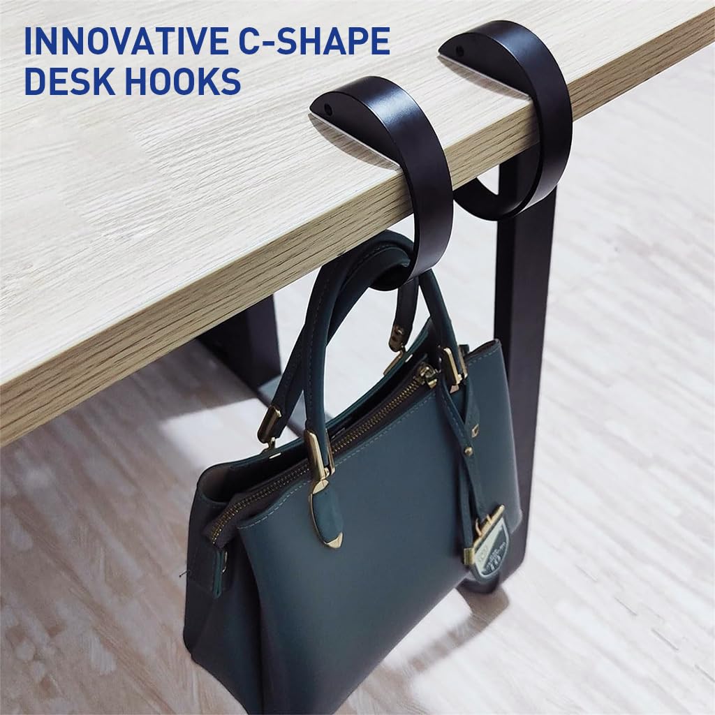 HASTHIP® 2Pcs Desk Hanging Hooks Removable Movable Hanging Hooks Hangers for Desk Edge Metal Portable Desk Surface Hanging Hooks for Bag, Headphone, School Backpack