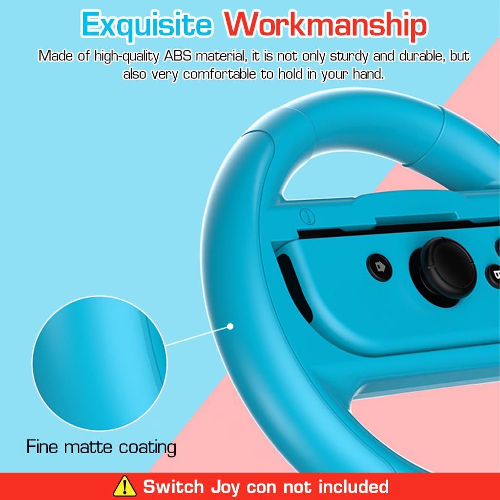 ZORBES Racing Game Steering Wheels for Switch Joy‑Cons with 135mm Design | Red and Blue ABS Pair