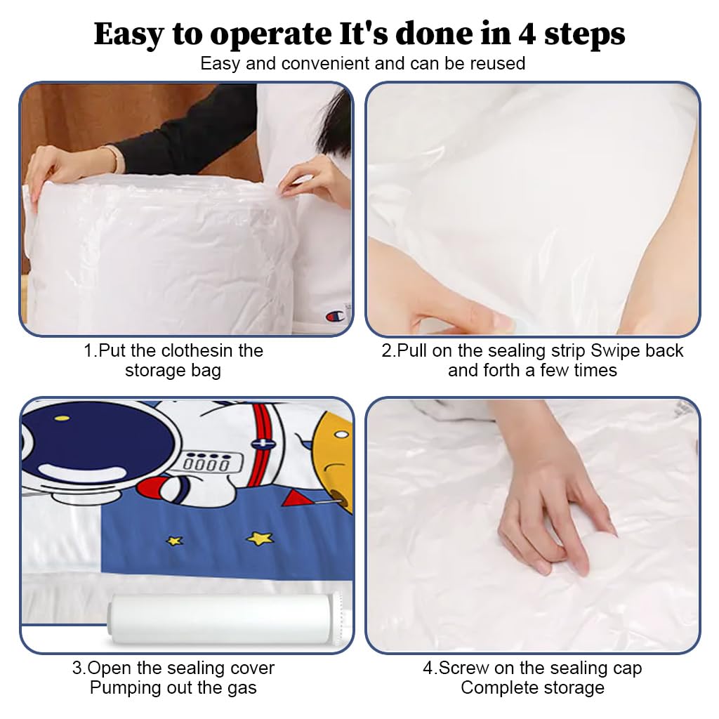 Supvox Vacuum Storage Bags for Clothes 10pcs with Hand Pump featuring Double Sealing Strip | PA&PE Airtight Space Saver for Home and Travel