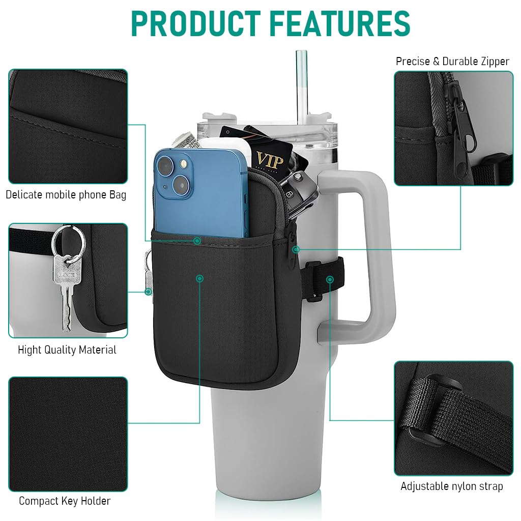 HASTHIP Water Bottle Pouch for Gym and Outdoor Use with Adjustable Strap and Zipper Pocket | Black