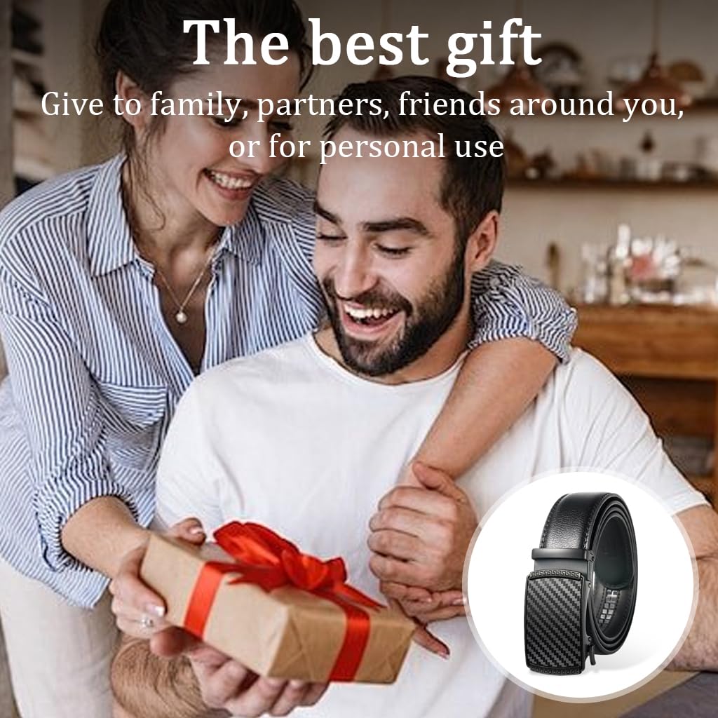 GUSTAVE Leather Belt for Men with Adjustable Metal Buckle 130cm Black | Gift Box Set