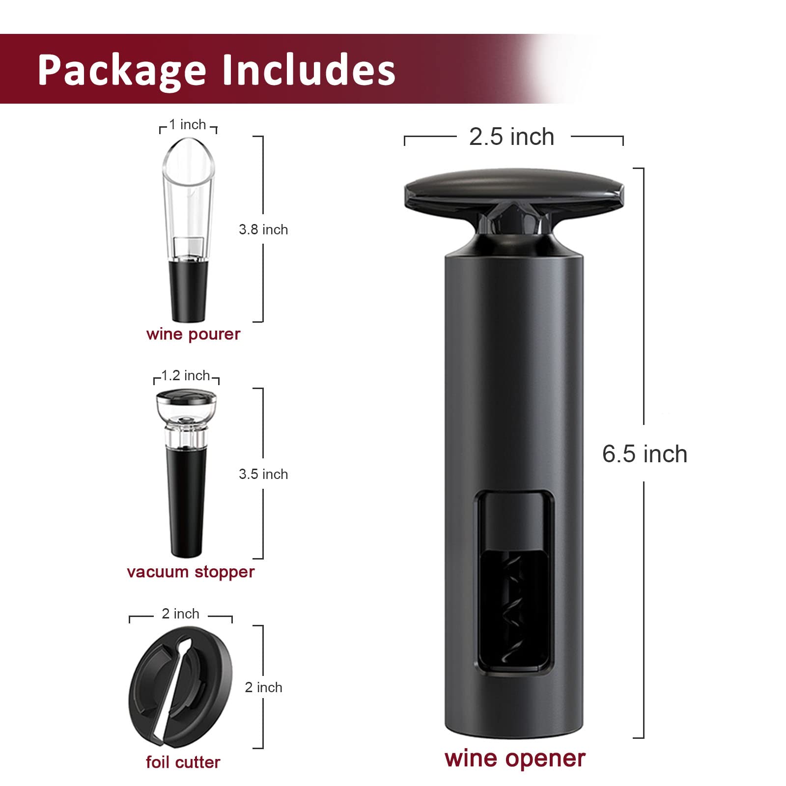 ELEPHANTBOAT® 4 PCS Wine Bottle Opener Set,Corkscrew Steel with Foil Cutter,Wine Pourer,Vacuum Stopper,One Foil Cutter T Shape Handle for Gifts