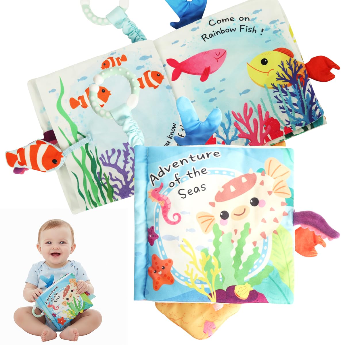 SNOWIE SOFT Cartoon Baby Cloth Book with 5 Double Sided Pages and Built In Squeaky Toy