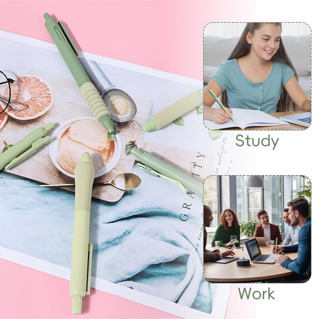 Zibuyu Click Pens for Students with Foam Grips and Quick Dry Ink | 5Pcs Green Set