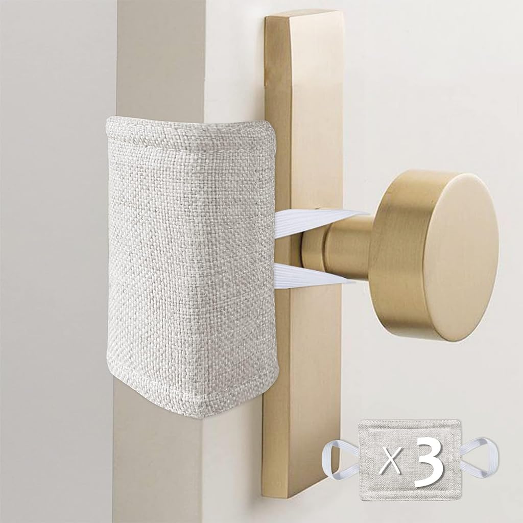 HASTHIP Door Silencer for Nursery and Light Sleepers featuring Elastic Loops 3 Packs 4x3 in | Cotton Linen Quiet Latch Cover