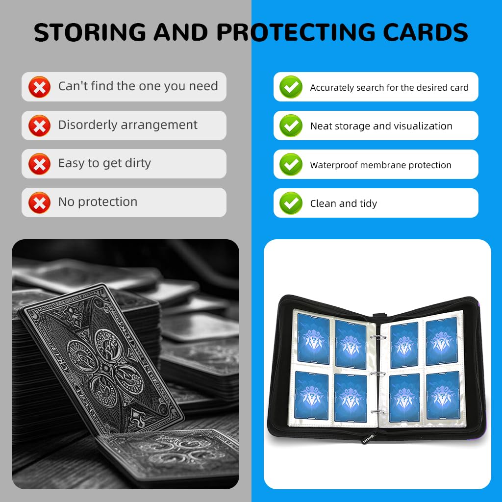 PATPAT Trading Card Binder for Game Cards with 400 Slots and 50 Sleeves | Waterproof PU Cover
