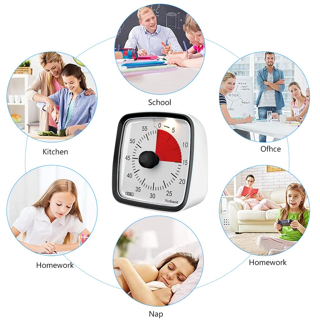 HASTHIP® 60 Minute Visual Timer Clock with Night Light, Kitchen Timer Touch Control for Kitchen, School, Office, Homework, Gaming, Sleeping & Teaching, Silent & Effective Time Management Tool (Black)