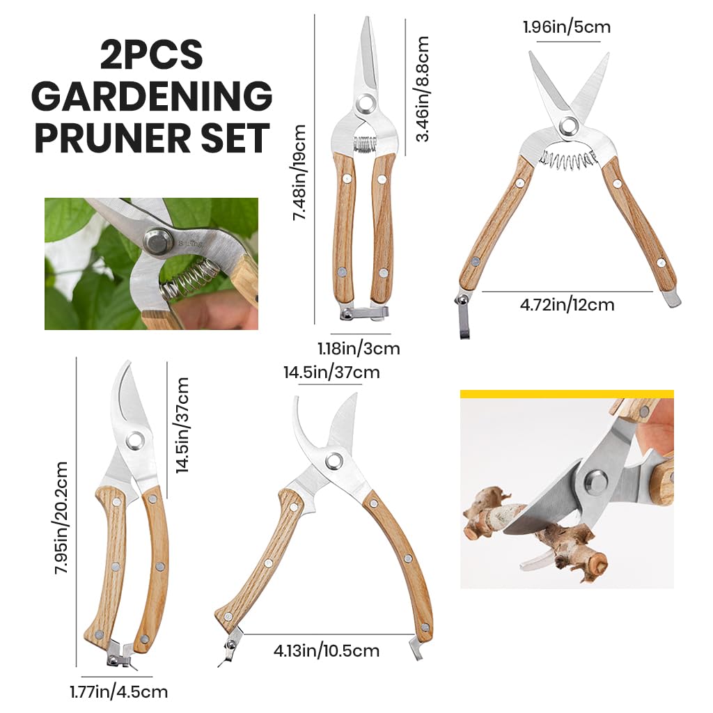 HASTHIP Gardening Scissor Set for Plant Trimming with Safe Lock Clasp & Wooden Handles