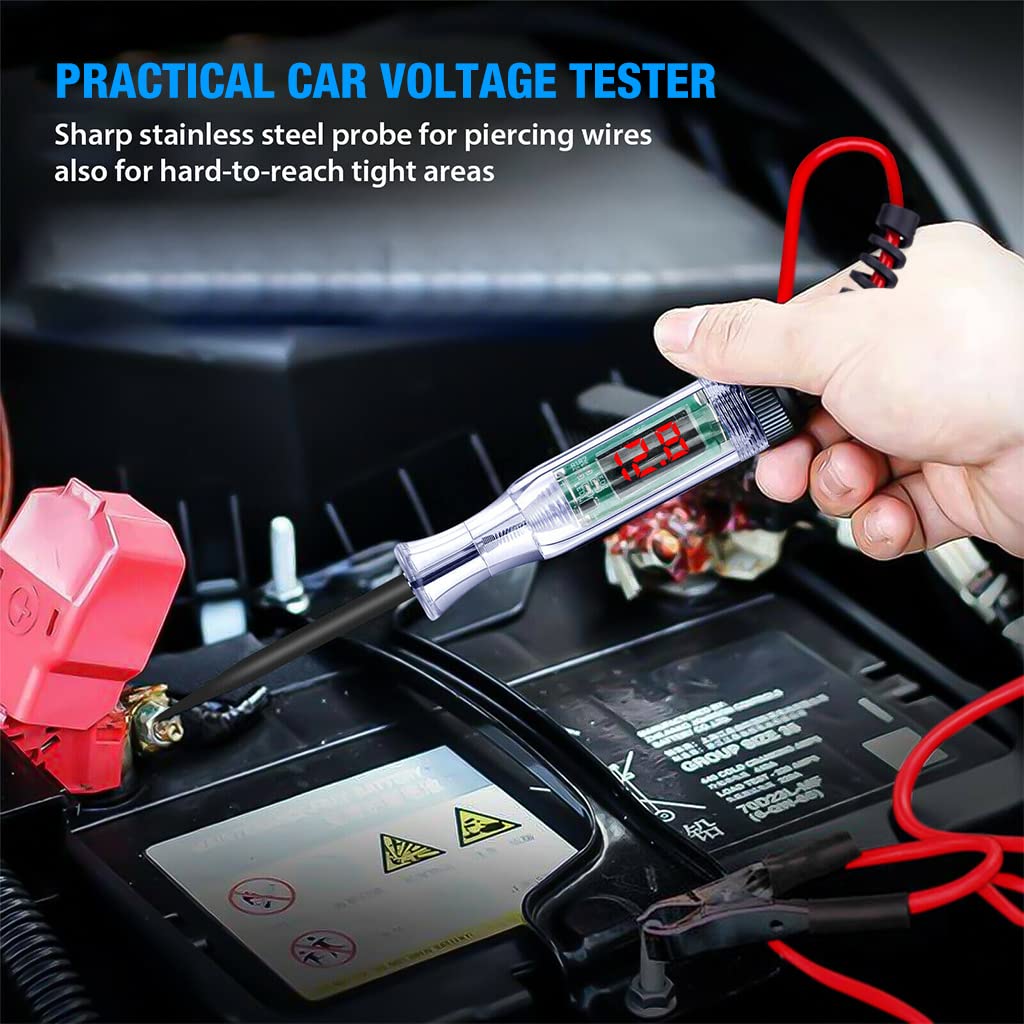 STHIRA Car Voltage Tester for Automotive Diagnostics with LCD Backlight 0.8V to 100V | Portable Current Pen for Battery and Circuit Check