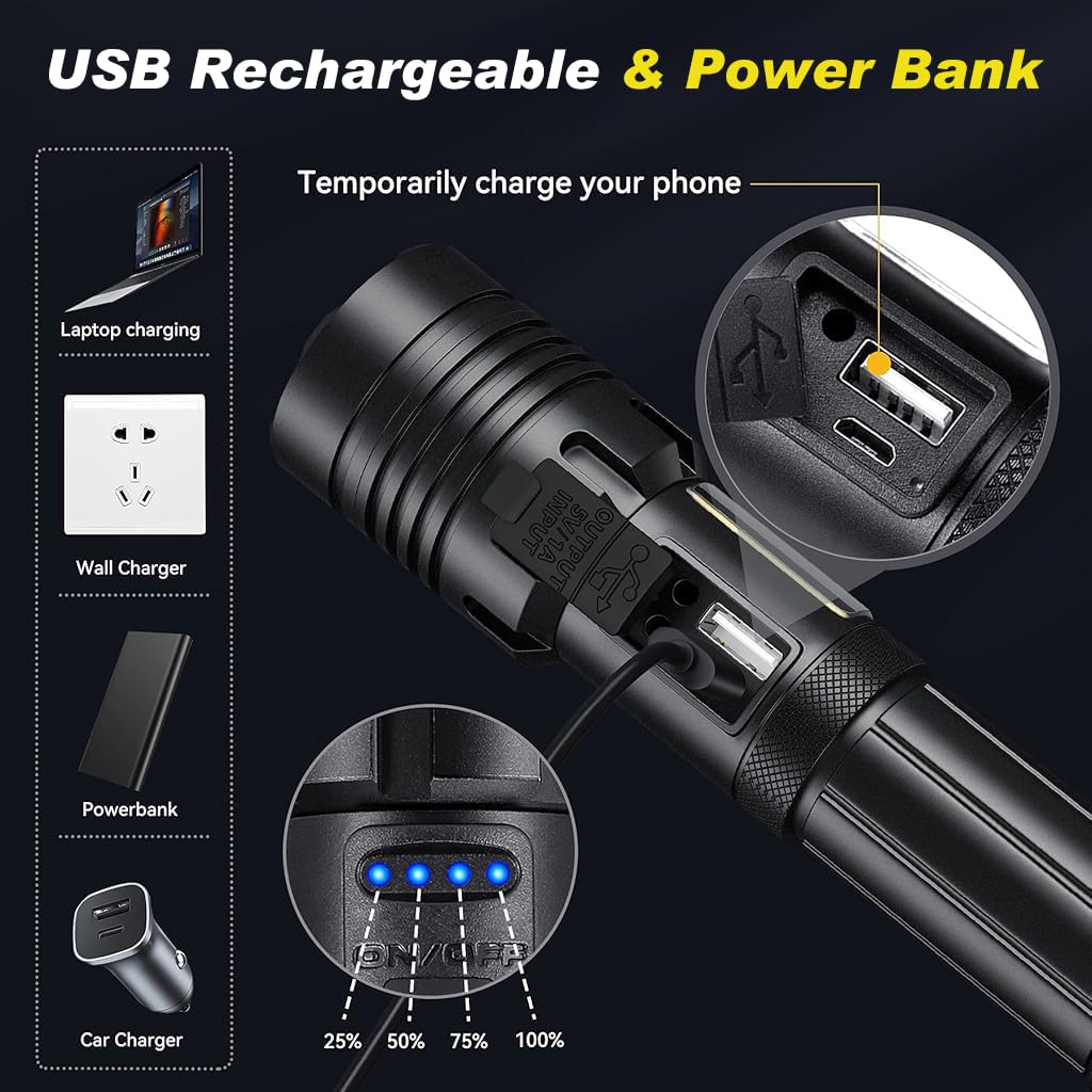 ELEPHANTBOAT LED Flashlight for Camping and Emergencies with Dual Light Source and 5000mAh Power Bank | IPX4 Waterproof Aluminum Torch
