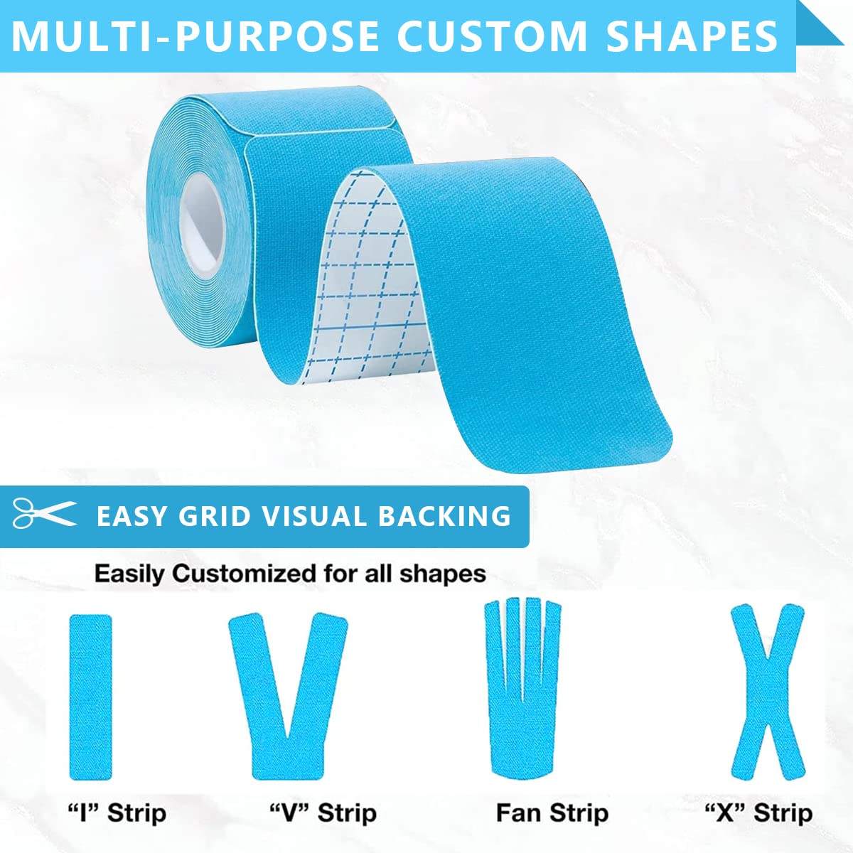 HANNEA Kinesiology Tape for Pain Relief and Sports Support featuring Waterproof Breathable Cotton 5cm x 5m Blue