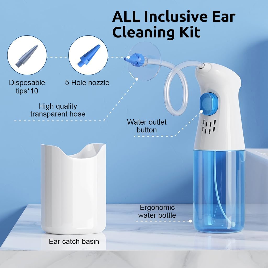 HANNEA Manual Ear Irrigator for Gentle Ear Wax Removal with 10 Nozzles and 250ml Cup | Safe for Adults and Kids