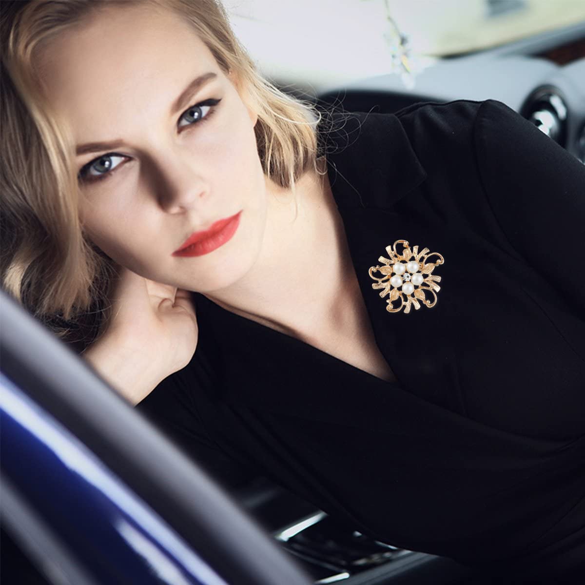 SANNIDHI Floral Pearl Brooch for Women featuring Rhinestone Flower Core 4.5cm | Golden Saree Pin Jewelry Gift